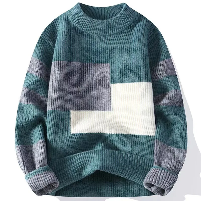 Panelled Pullovers Men Warm Soft Knitted Sweaters All-match Daily Autumn Winter Fashion Comfortable Handsome Streetwear Ulzzang