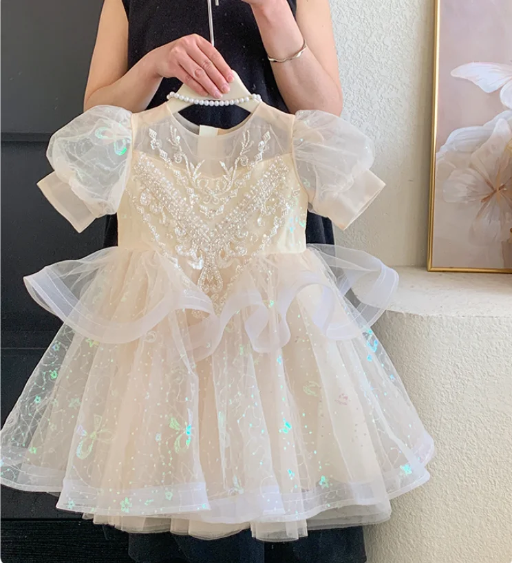 

Новое летнее платье для девочек, модное платье с пайетками, элегантное праздничное платье для принцесс, размеры 3-7 лет