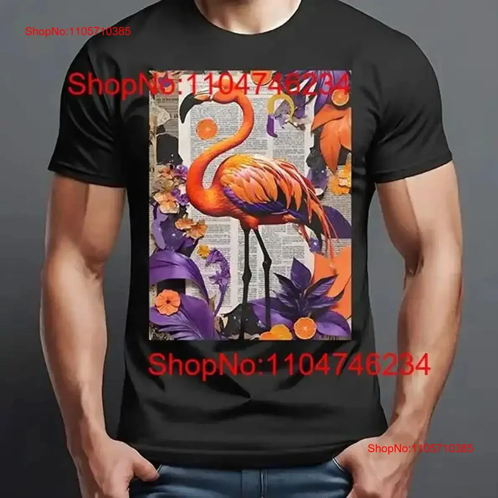 TROPICAL ORANGE FRUIT FLAMINGO T Shirt Vibrant Exotic Bird and Cool Art Top vintage Washed Versatile Breathable Stylish homme