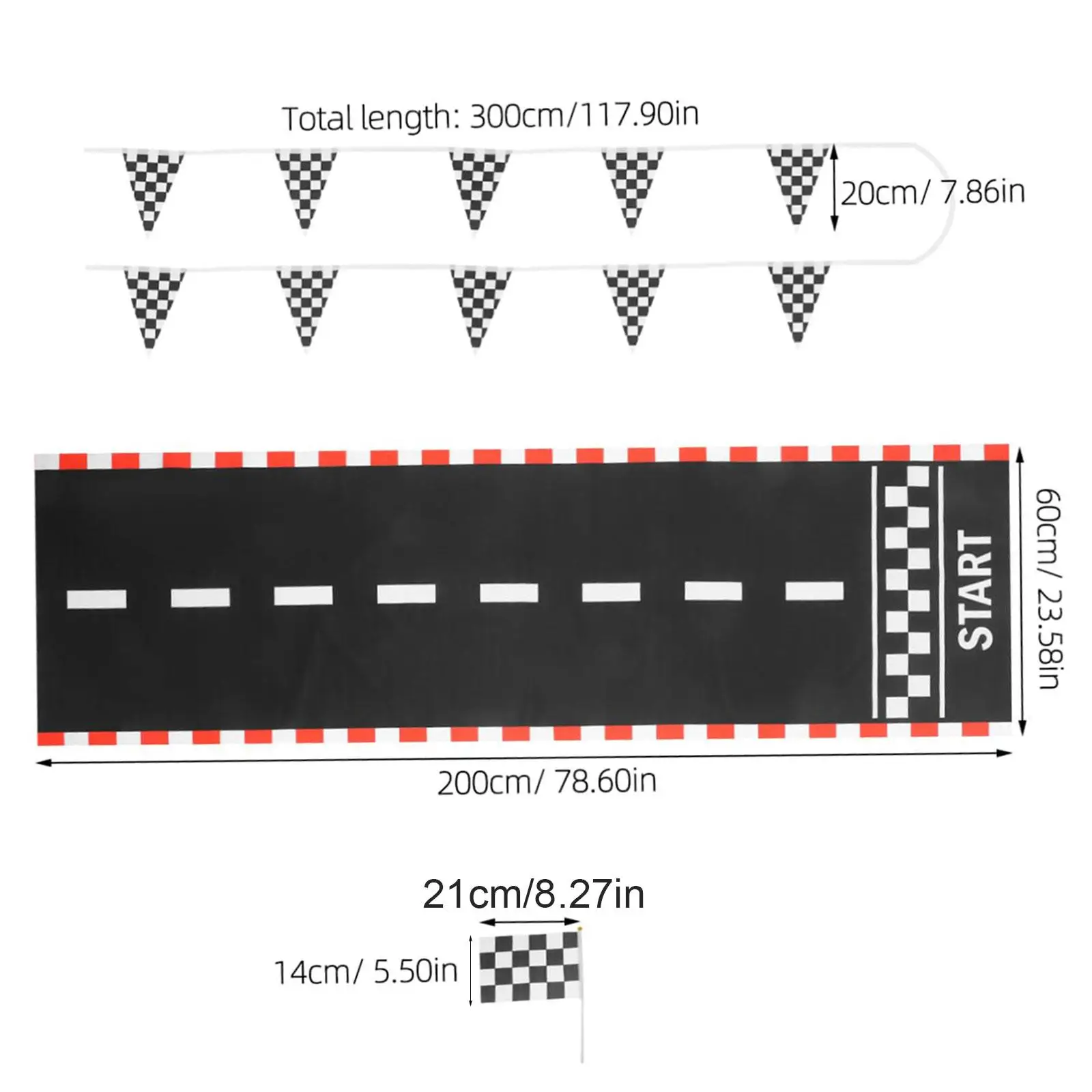 

Racetrack Floor Runner Pennant Banner Car Theme Party Backdrop Sturdy Photo Props for Sport Event Checkered Hand Waving Flag