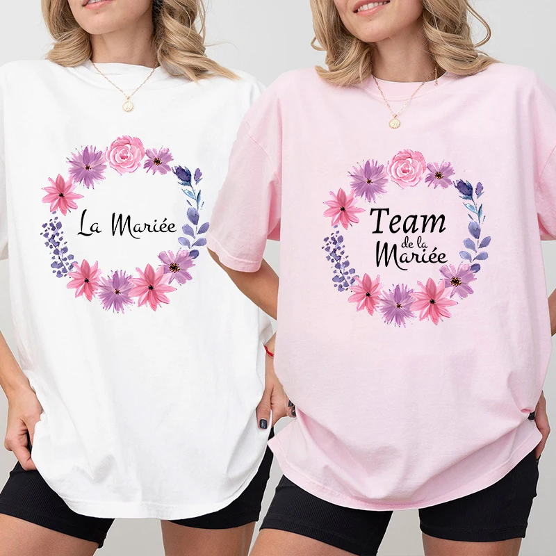 Team Bride T-Shirt French Women Bachelorette Hen Bridal Shower Wedding Party Y2k Tops Evjf Future Bride To Be Short Sleeved Tees