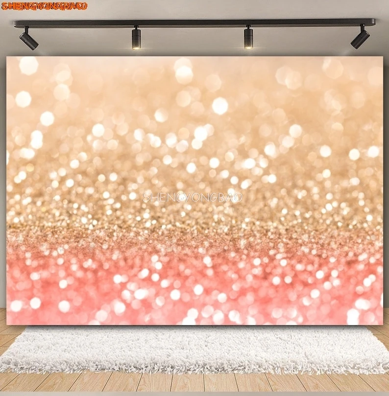 Golden Glitter Facula Bokeh 1st Birthday Background Newborn Halo Baby Sparkling Light Spot Particles Photography Backdrops VB-03
