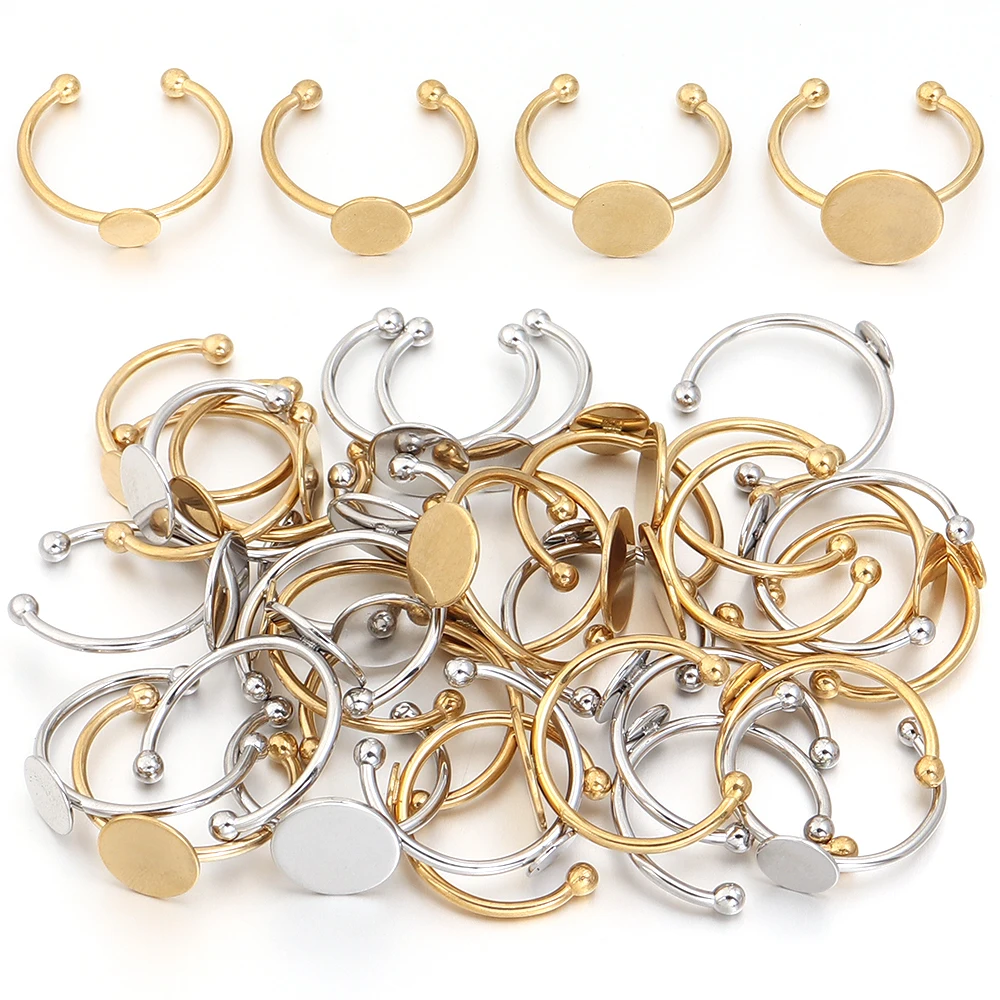 Gold Plated Ring - 5点/バッチステンレスメッキブランク台座リングセットCabochon CameoトレイフレームDIYリングジュエリー製作部品