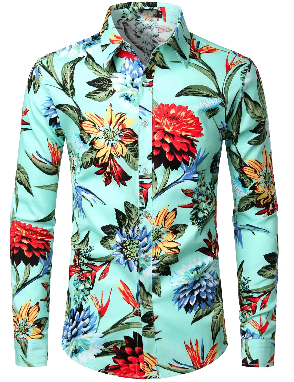 Men's Personalized Design Floral 3D Printed Slim Fit Business Casual Shirt Men's Long-sleeved Lapel Key Outdoor Street Top