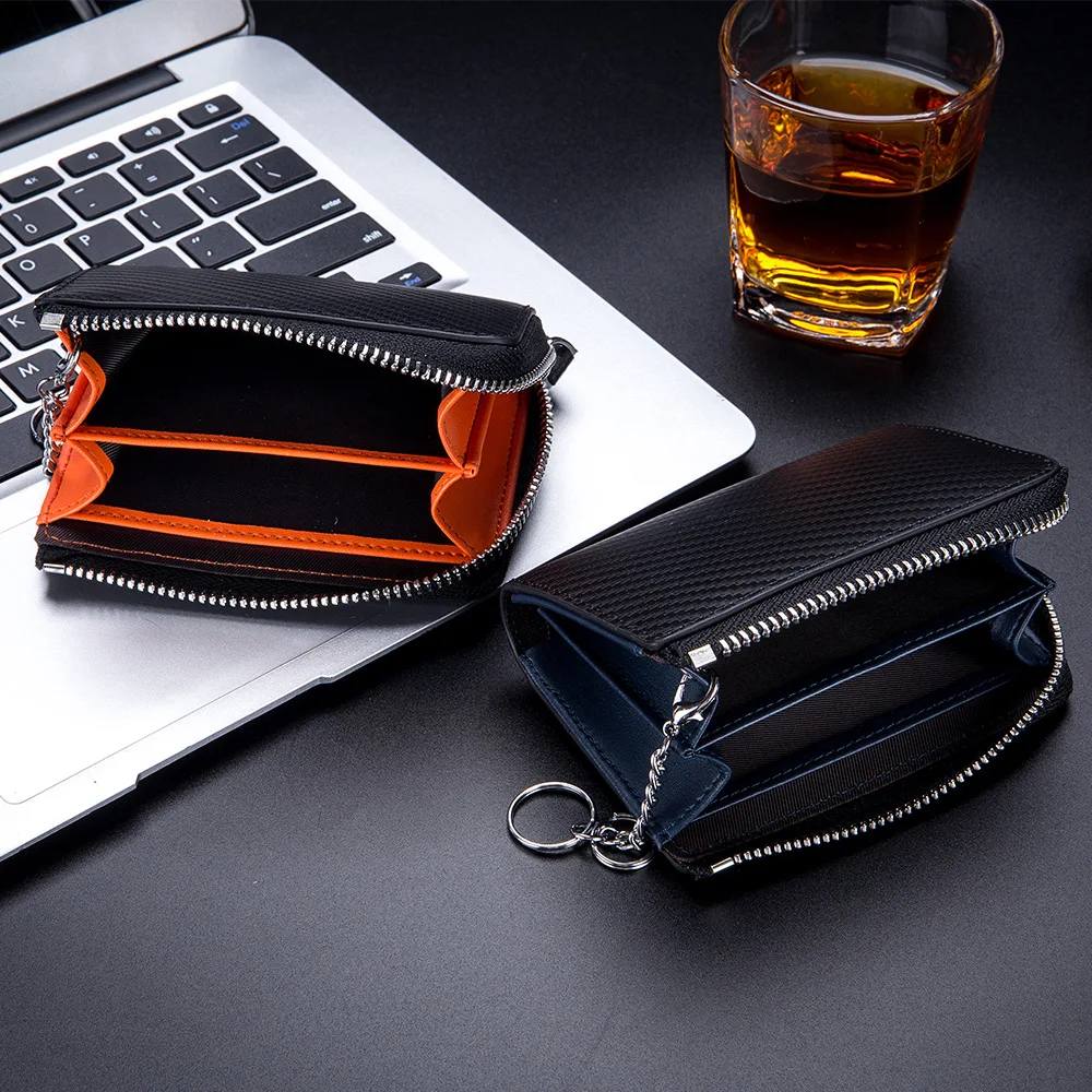 Fashion Unisex Coin Purse High Quality Carbon Fiber Grain Leather Wallets Women Organizer Purse Men Business ID Credit Card Case