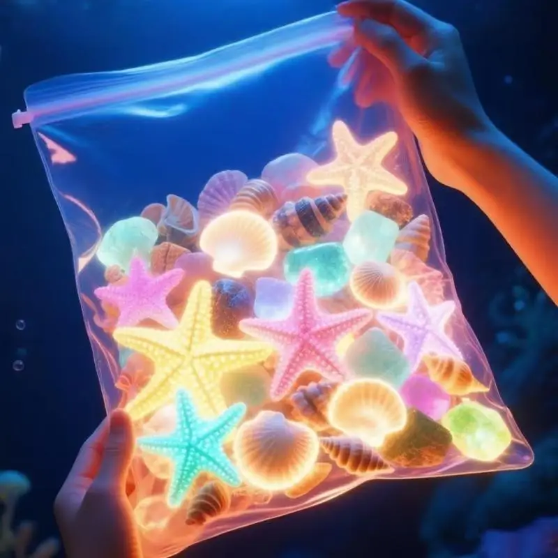 【50pcs Glow In The Dark Cute Sea Shell Starfish Shaped Decor Luminous Stones For Aquarium Landscape Garden Ornaments Crafts】