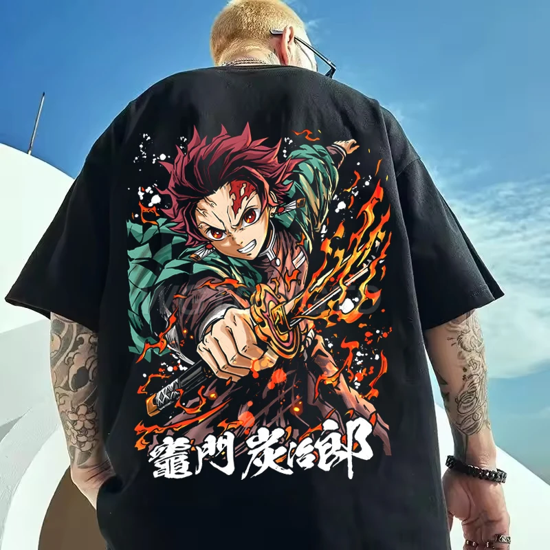 Kimetsu No Yaiba hombres mujeres camiseta gráfica Kamado Tanjirou Camiseta de algodón Hip Hop impreso manga corta Demon Slayer Anime Tops