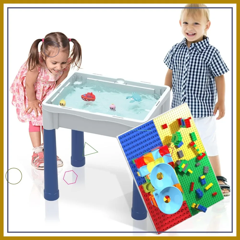 

330pc Kids Activity Center Table & Study Desk Set with Sandbox, Water Tight Storage, Marble Run & Building Blocks STEM Toy