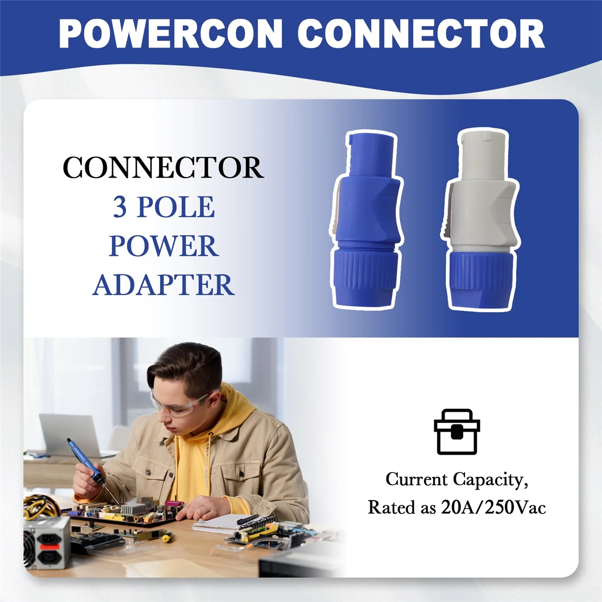 # 150Q 20PCS NAC3FCA NAC3FCB Speakon Plug Conector Powercon macho de 3 pinos (cinza-branco e azul)