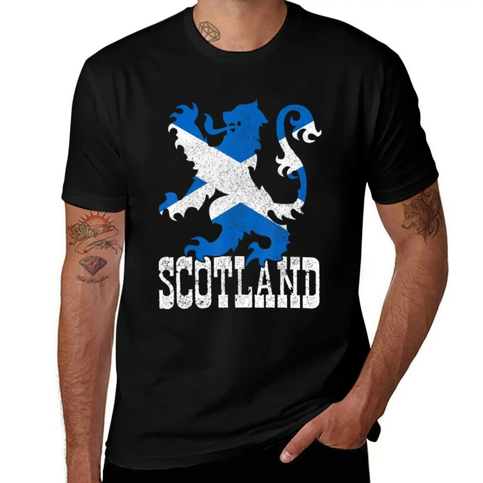 Scotland Vintage Lion Scottish Flag Pride Uk T-Shirt Plus Size Basic Short Sleeve Top T-Shirt