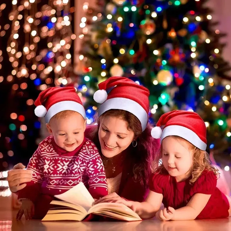 1-100 pçs chapéus de natal adultos crianças não-tecido vermelho papai noel chapéu bonés de natal para festa de ano novo decoração de casa presentes do festival