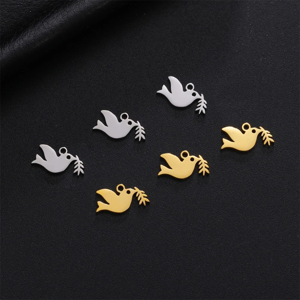 5pcs/lot Peace Dove Pendants Stainless Steel Tiny Bird Charms For Jewelry Making Diy Necklace Bracelet Charm Accessory Wholesale