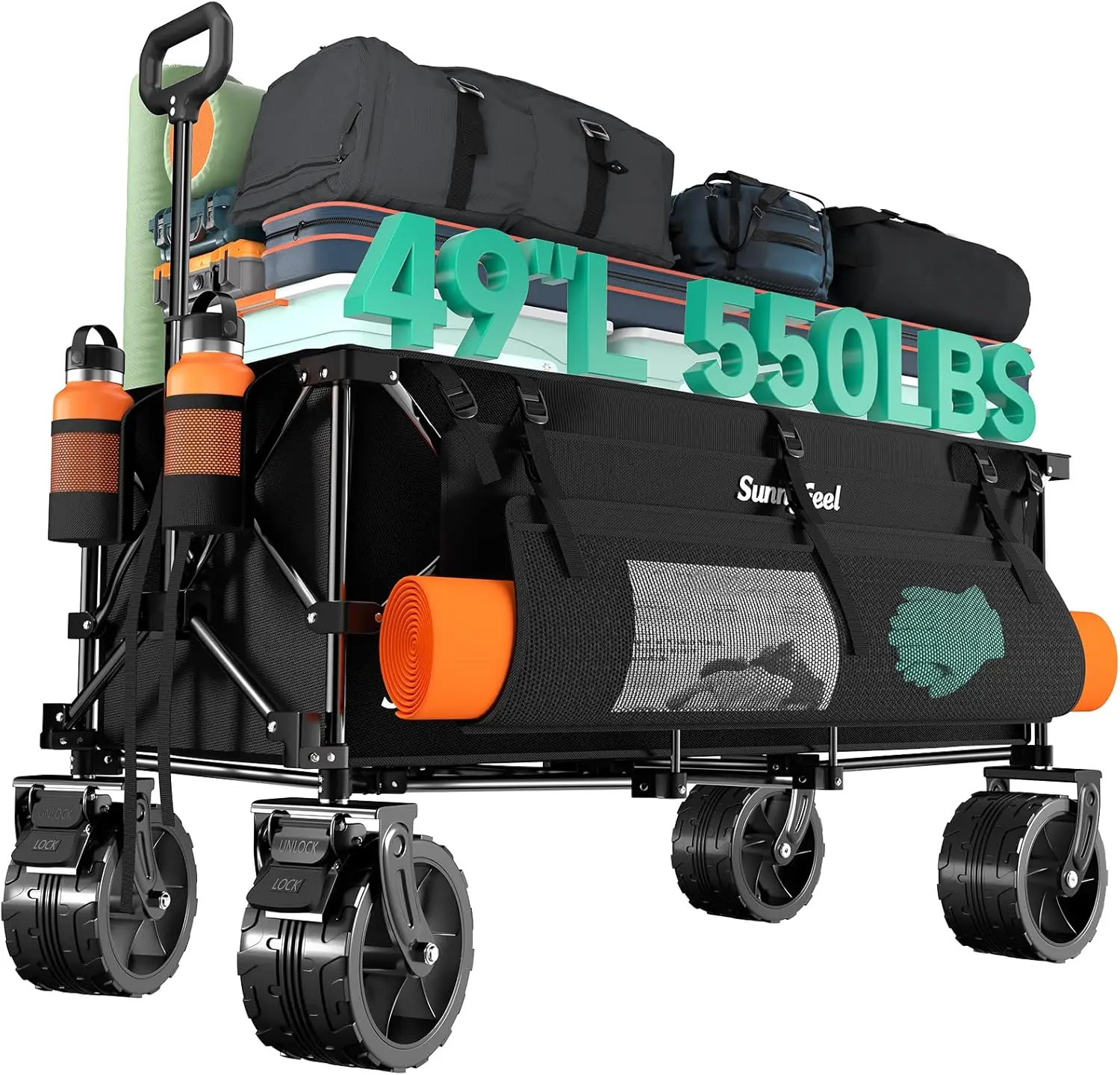 

550Lbs Heavy Duty Foldable Wagon Cart with Big Wheels for Garden Camping Grocery Shopping