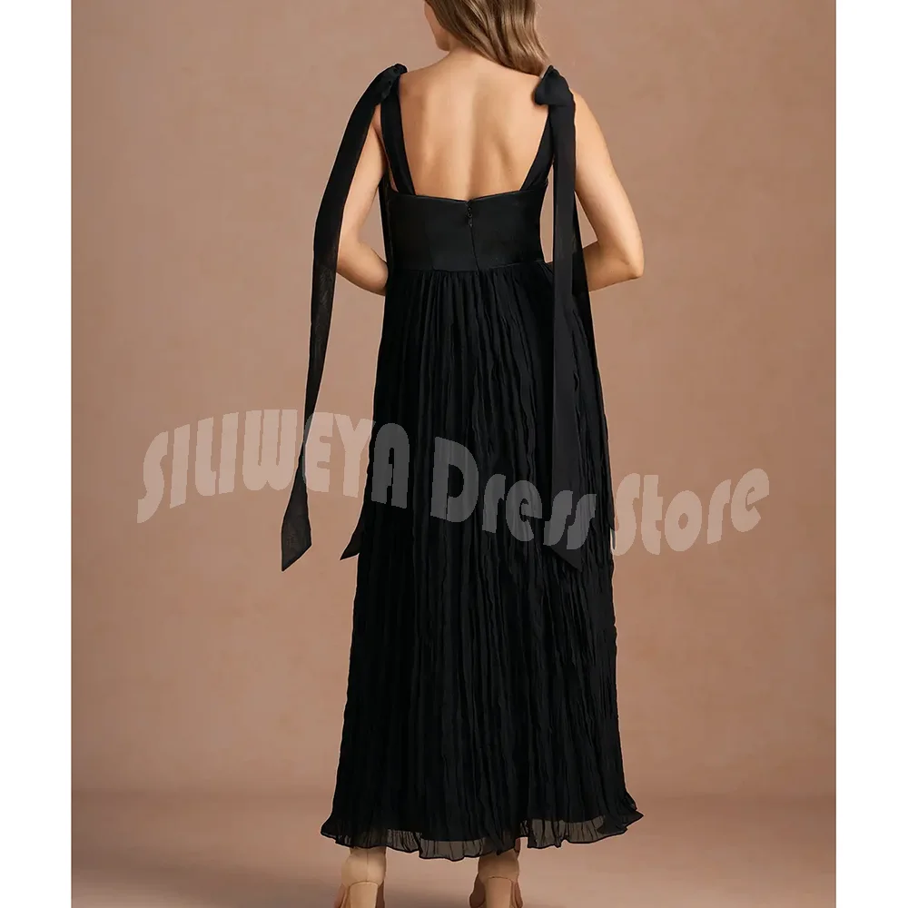 ชุดราตรีวินเทจสีเขียวโบว์ริบบิ้นสแควร์คอชุดแขนกุดข้อเท้าความยาวอย่างเป็นทางการแผนกต้อนรับ A-Line Gown