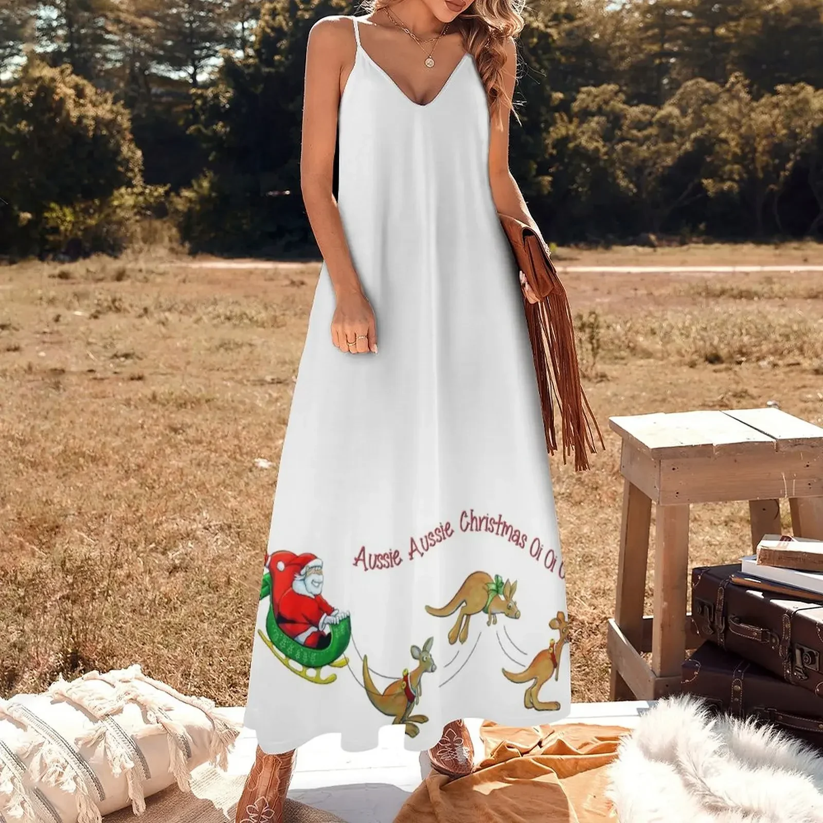 Santa in Australia with Kangaroo Sleigh Sleeveless Dress dress festival outfit women elegant dress