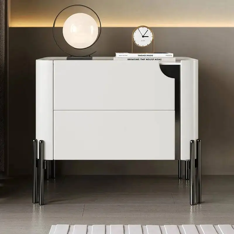 الحد الأدنى الحديثة طاولة جميلة الإيطالية دي منضدة السرير أدراج جمالية طاولة فاخرة تخزين Chevet الأثاث المنزلي الأبيض #3