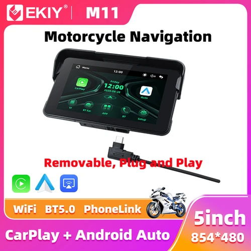 EKIY 5 pulgadas inalámbrico CarPlay Moto Android Auto portátil Digital motocicleta tablero GPS motocicleta pantalla de navegación