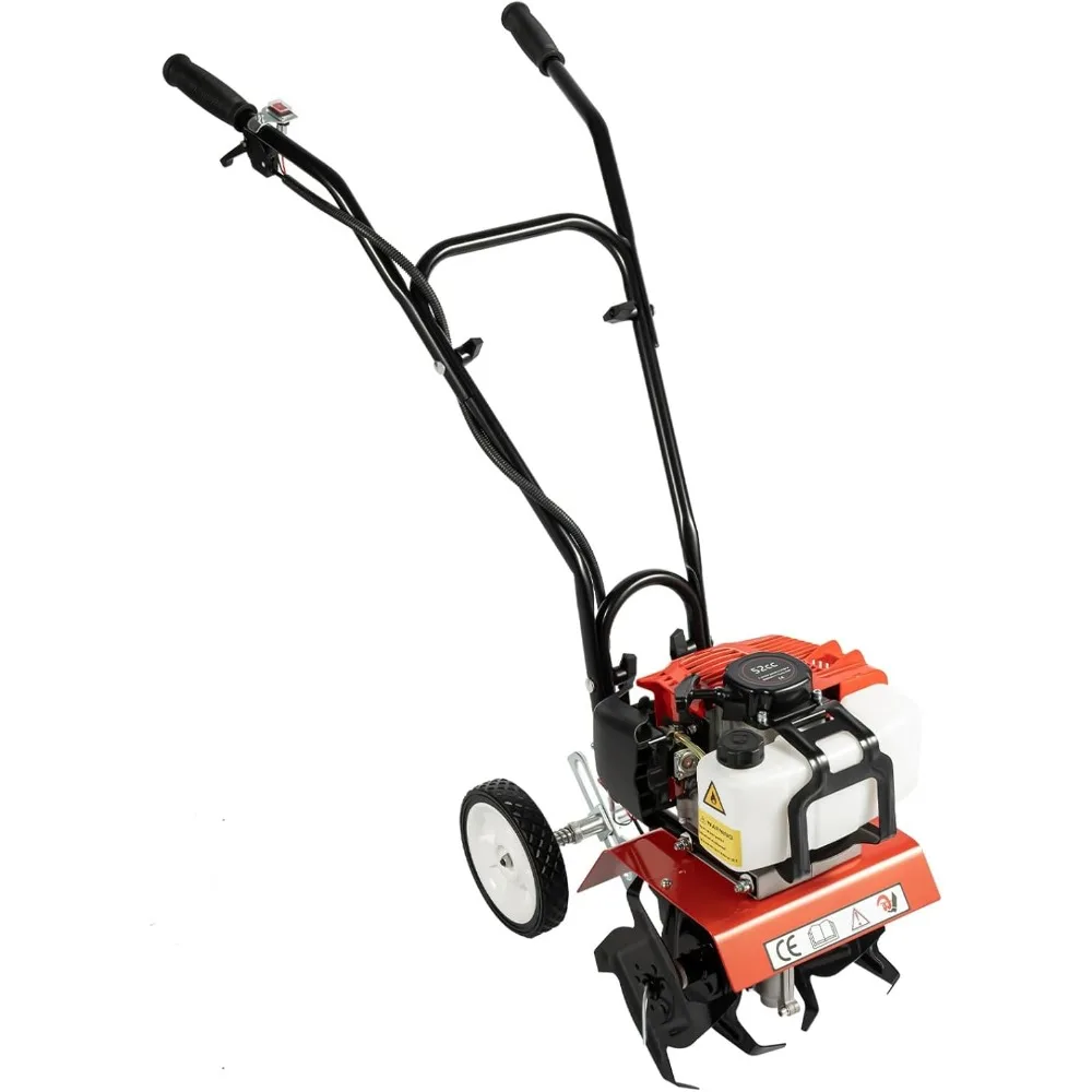 52CC Gas Powered Tiller Cultivator 2-Stroke Garden Yard Rototiller Tilling Gasoline Power Mini Tiller Cultivator Tool