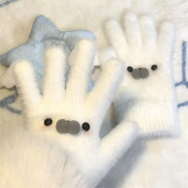 Cute Seal Themed Plush Winter Gloves; Snowman Design, Five-Finger Protection for Stylish Christmas Gifts