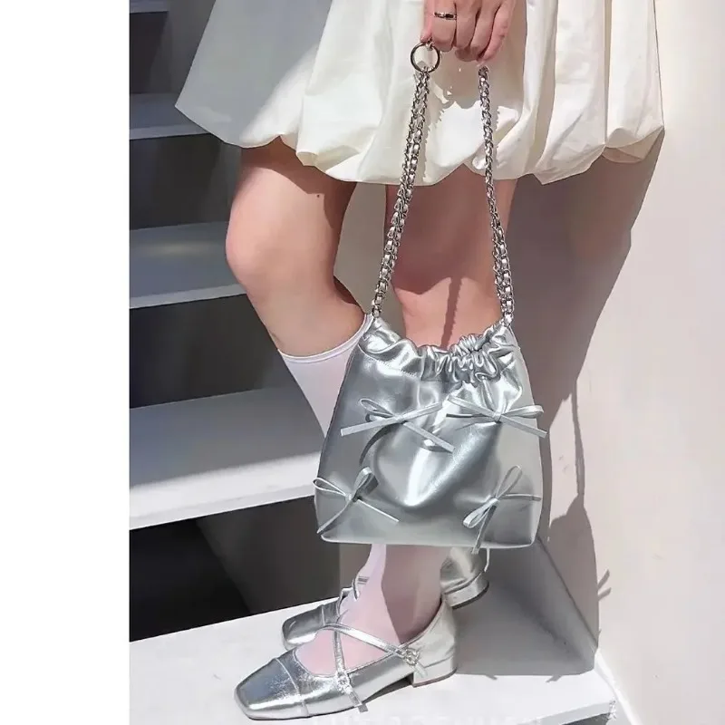 

Drawstring Bow Bag Soft Leather Cute Backpack Single Shoulder Large Capacity All-match Commuter Bag Fashion Bolsa Feminina