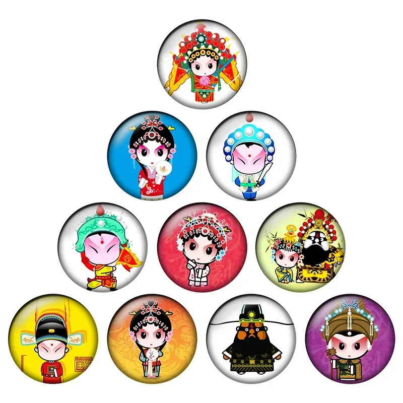 24pcs/lot Cartoon Beijing Opera Characters Pattern Round Photo Glass Cabochon Demo Flat Back Making Findings DIY Jewelry H034