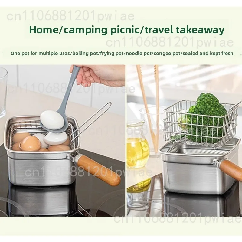 

Фритюрница из нержавеющей стали, портативная кастрюля для приготовления пищи на открытом воздухе с ручкой крышки корзины и экраном масляного фильтра, многофункциональный контейнер для еды