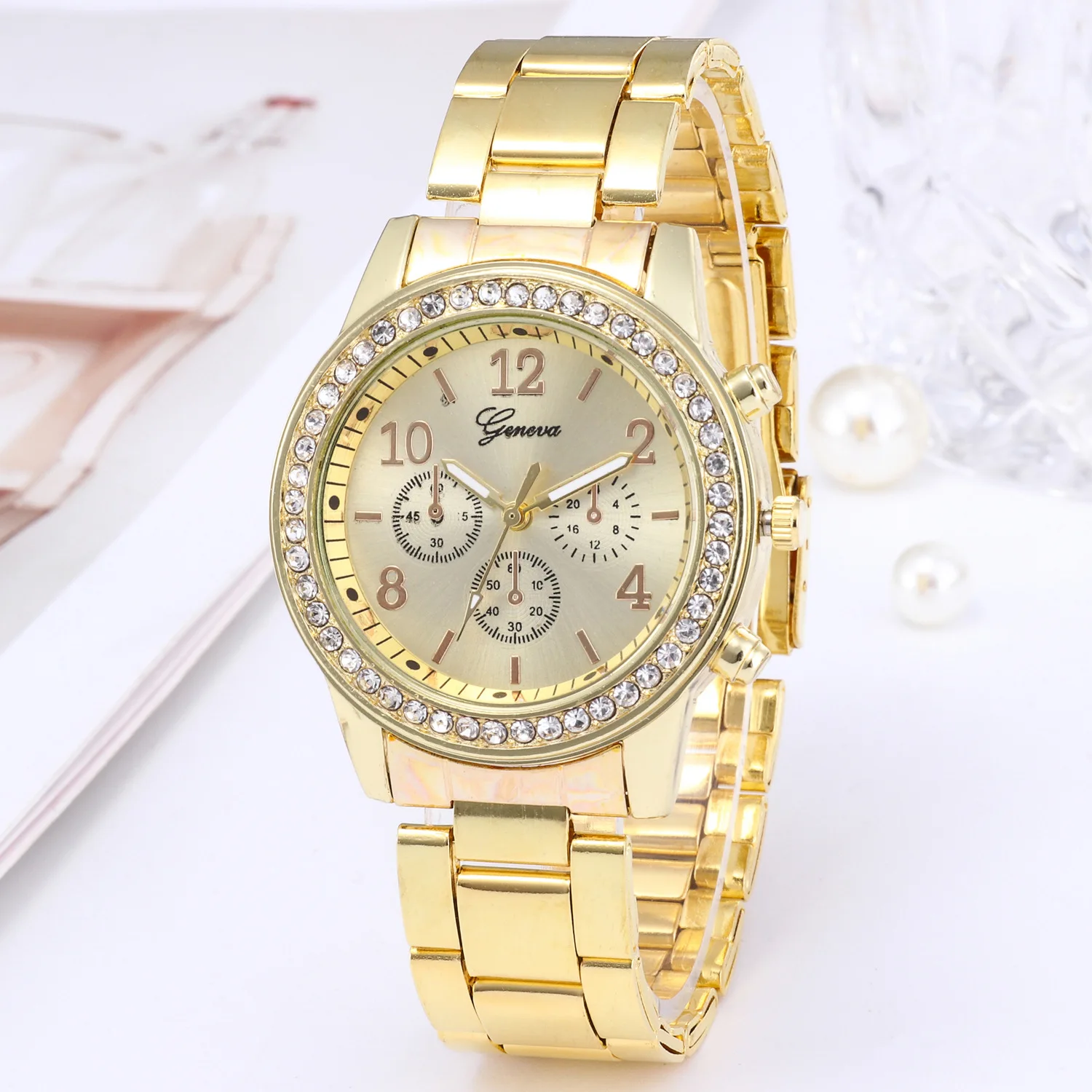 Luxury Quartz Watch Women Business Fashion Casual Round Rhinestone Silver Stainless Steel Strap Wristwatch Relogio Feminino