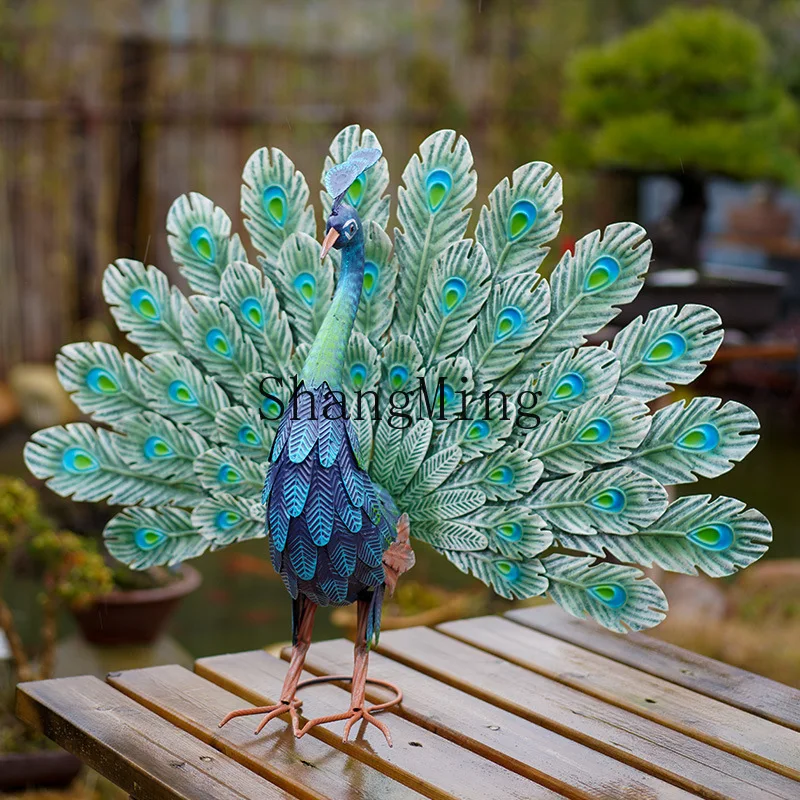 

FG wrought iron new peacock open screen creative retro ornament outdoor window garden garden decoration