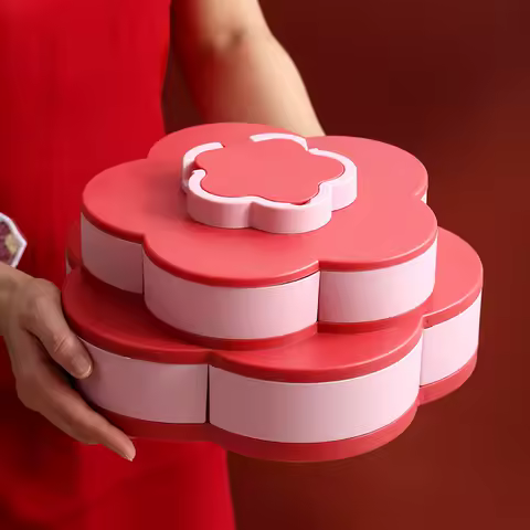 Petal Shape Rotating Candy Box Snack Nut Box Flower Candy Fruit Plate Food Storage Case Two Deck Dried Fruit Storage Organizer