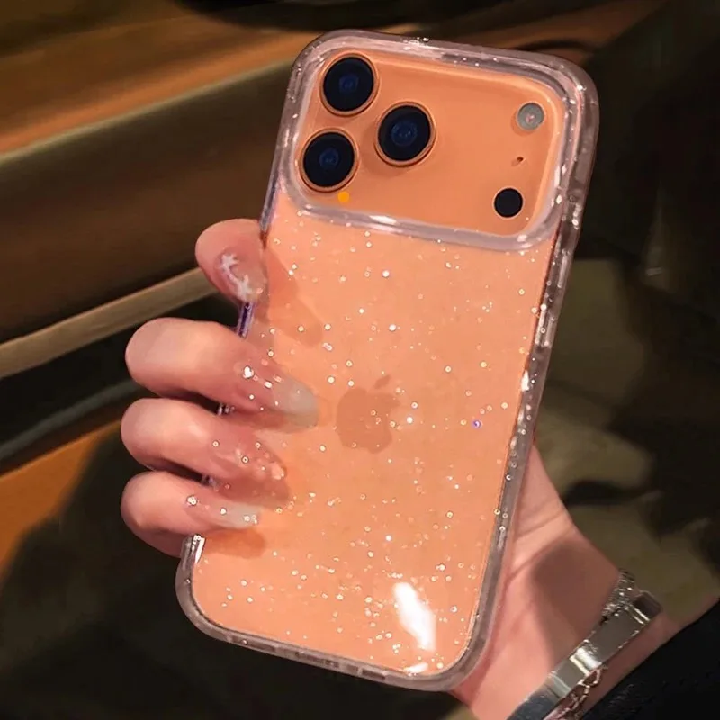 Moda de luxo bling glitter transparente caso telefone para iphone 17 pro max ar 16 e 15 14 13 12 11 16 plus shockproo capa macia