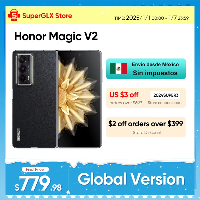 Global Version Honor Magic V2 5G Foldable LTPO OLED 120Hz Display 7.92