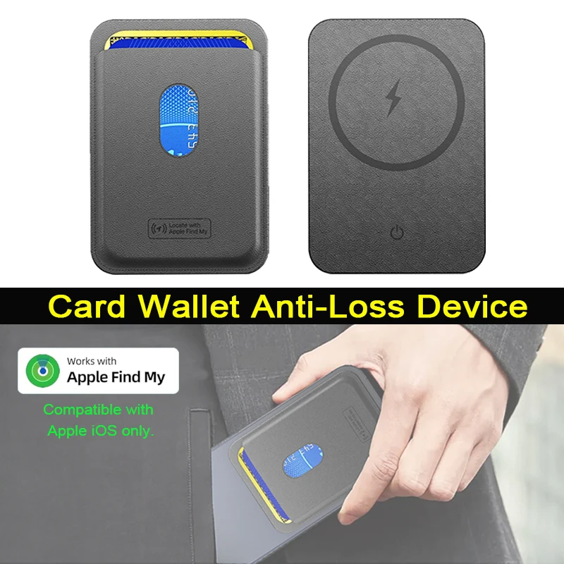 محفظة جهاز مكافحة خسر Find My المدمج في Find My Location Wallet Tracker Tag لـ 12/13/14/15/16/17 مع إعادة الشحن اللاسلكي