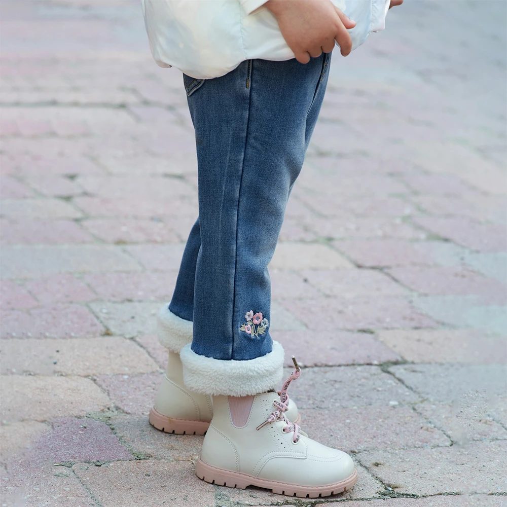 Dave Bella Children's Pants Winter Girl's Flared Trousers Fashion Casual Sweet Cute Floral Denim Pants Loose Outdoor DB4254126