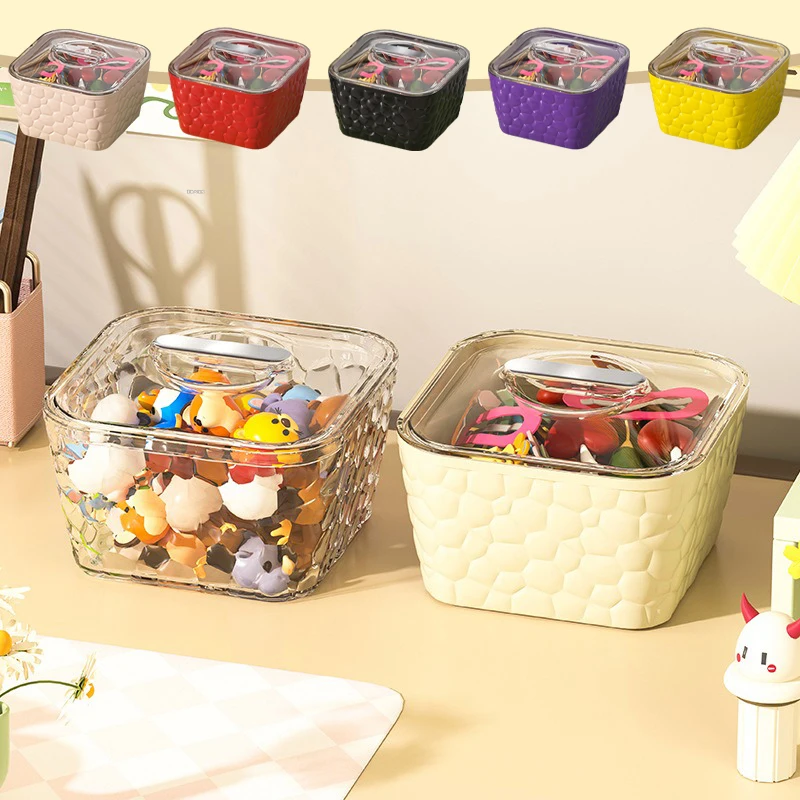 

Small Cream Hair Organizer Box Transparent Desktop Storage with Lid for Hair Clips Bands Jewelry Candy Bedroom Bathroom Decor