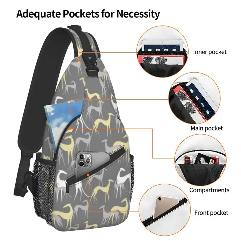 Grey Sighthounds Crossbody Sling Backpack Men Custom Greyhound Dog Shoulder Chest Bag for Travel Hiking Daypack