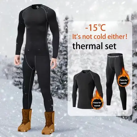 Men's thermal underwear set, 2-piece tight-fitting long underwear set, winter cold weather protective set elastic and breathable