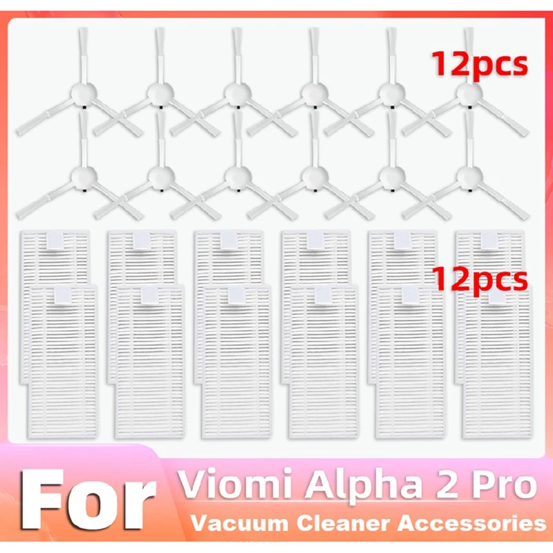 24PCS Spare Parts For Viomi Alpha 2 Pro Robot Vacuum Cleaner Accessories Washable Hepa Filter Side Brush