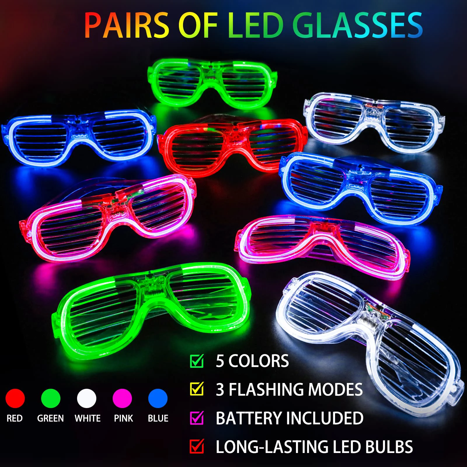5-50 Stück Leuchtende LED-Brillen, 5 Farben, Leuchtbrillen, im Dunkeln leuchtende Partyartikel, Neon-Partygeschenke für Kinder und Erwachsene – Detail 9