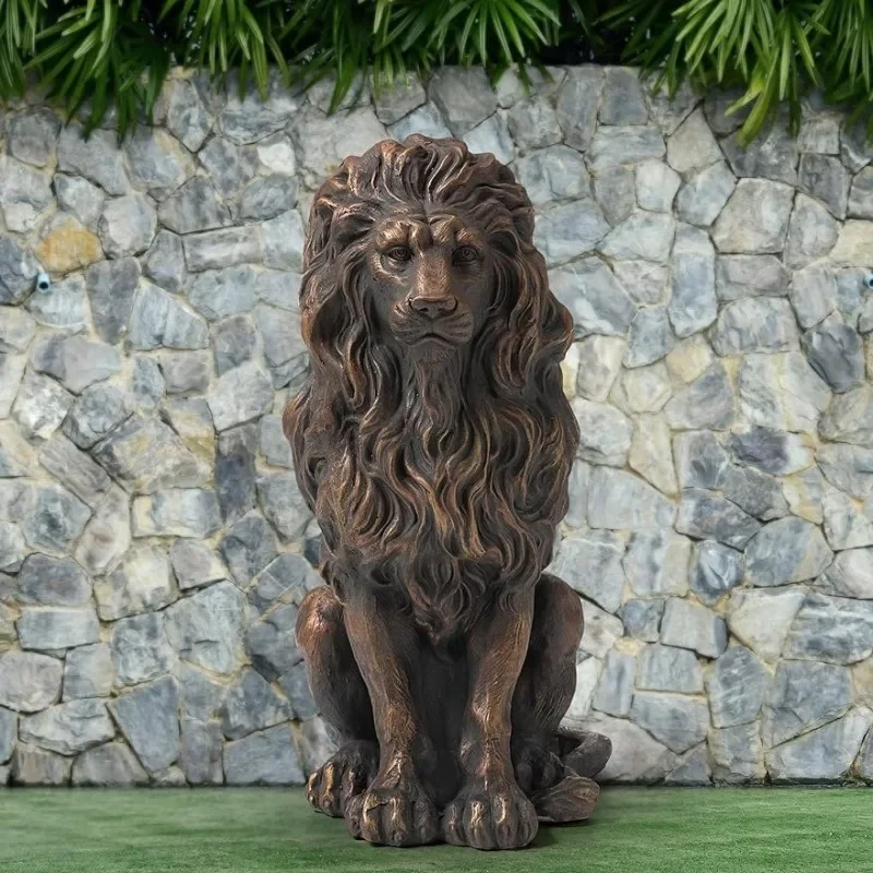 DUTRIEUX Guardian Lion Garden Statue Outdoor Sculpture Decorative, Bronze, 20.5