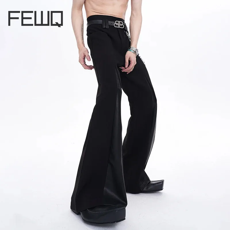 

FEWQ High Street Men's Suit Pants Solid Color Personality Bell-bottoms Wide Leg Trousers Black Men Patchwork 2024 Trend 24Y119