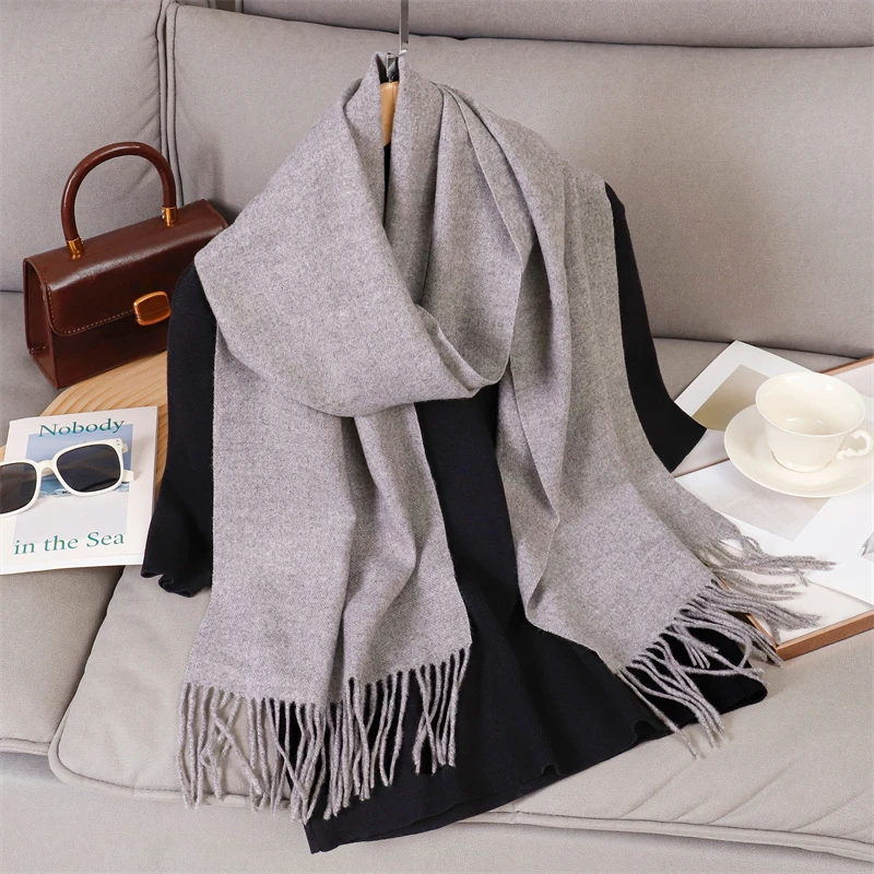 Women Winter Warm Luxury Imitation Cashmere Scarves Solid color Fashion Shawl Wrap Ladies Blanket Foulard Pashmina Bandana Scraf