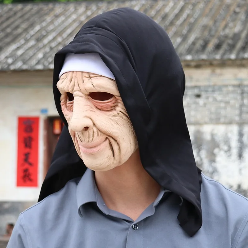 CosplayOld Nana Granny Nun Mask Cosplay Grandma Scarf Latex Masks Halloween Carnival Dress Up Purim Masque Party Costume Props