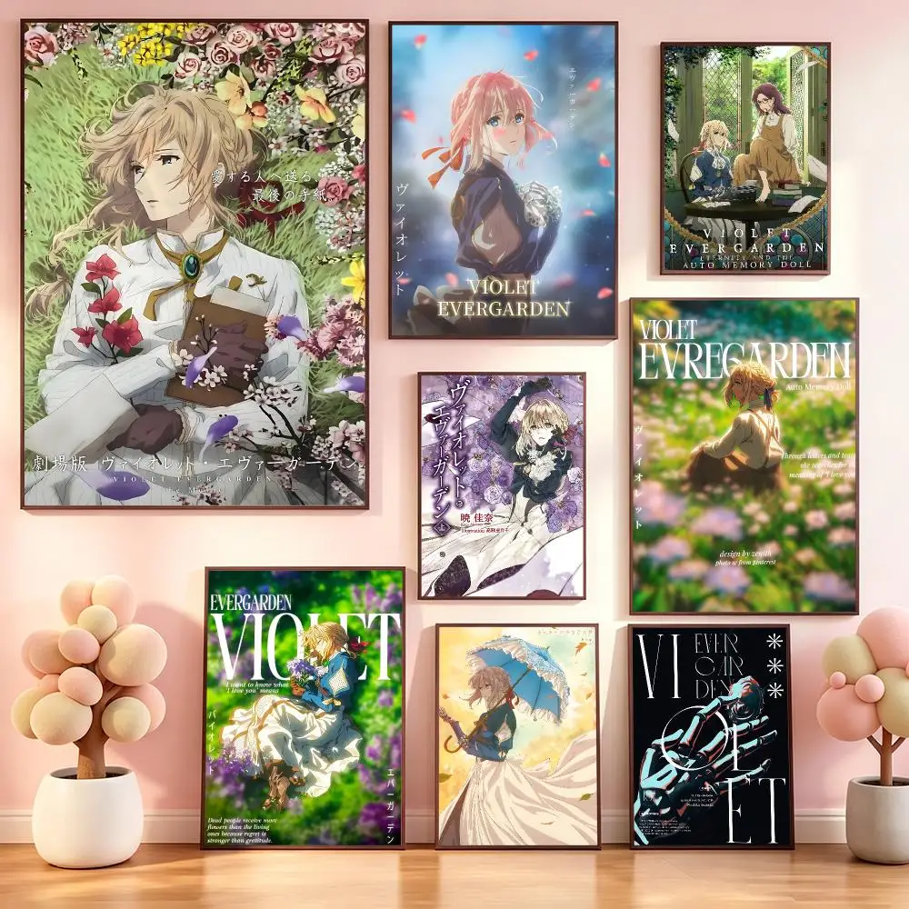 Anime Violet EvergardenS Poster Poster Kawaii Self Adhesive HD Wall Print Cute Home Bedroom Room Aesthetic Decor Gift