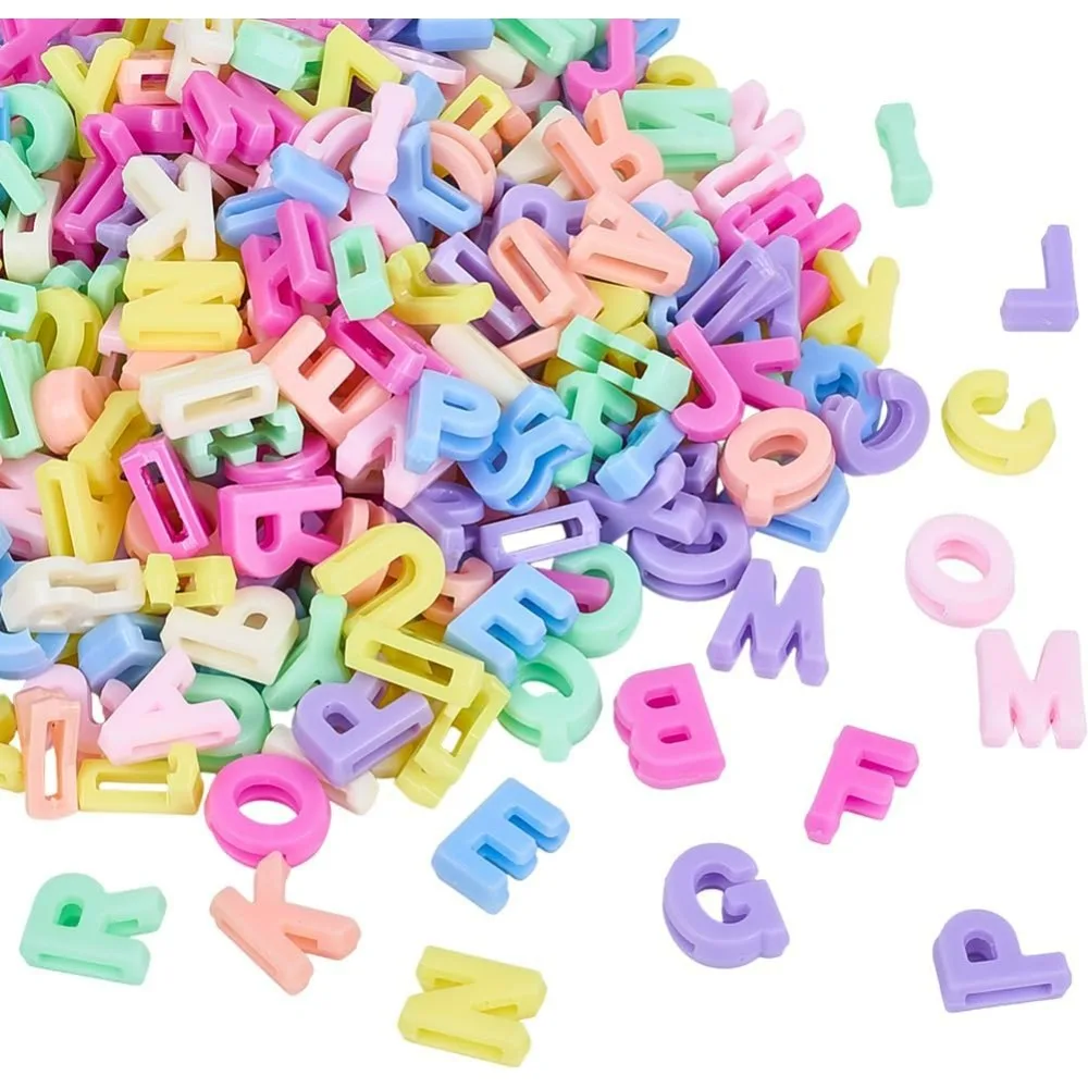 

400cs Resin Alphabet Beads Colorful Letter Beads Bulk 3D A-Z Mixed Macaroon Loose Smooth Opaque Letters Spacers