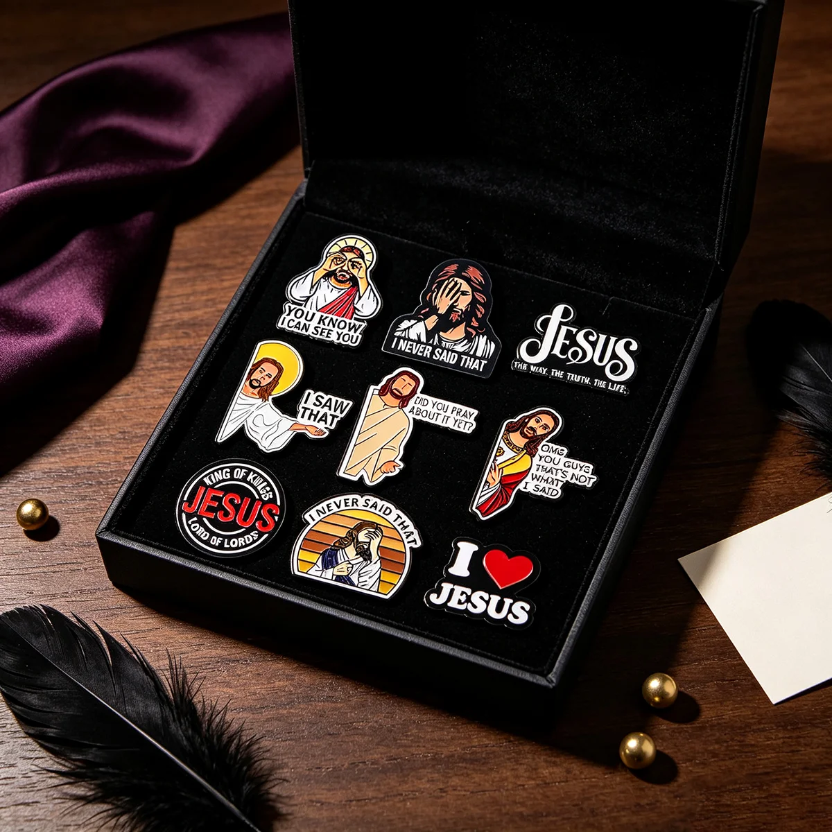 9 Stück Faith Humor Jesus Metall-Emaille-Pins Zitat-Broschen Abzeichen für Rucksäcke Kleidung Accessoires Schmuck Geschenk für Freunde – Detail 3