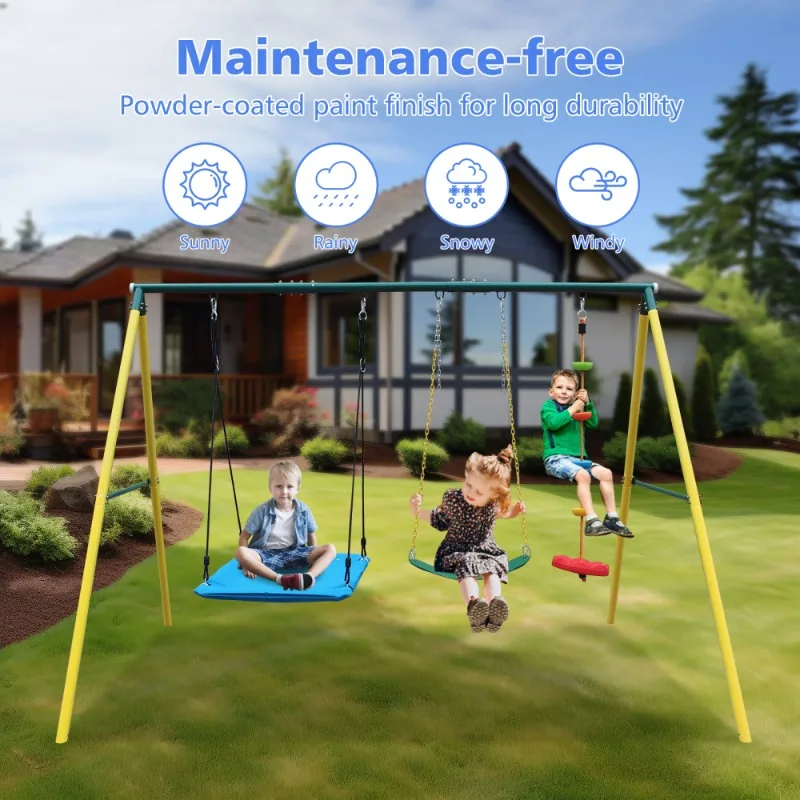 Multi-Swing Set voor kinderen met schotel en zweefvliegtuig Buiten Achtertuin Speeltuin Schommelcombinatie Multi-activiteit speelgoed voor kinderen