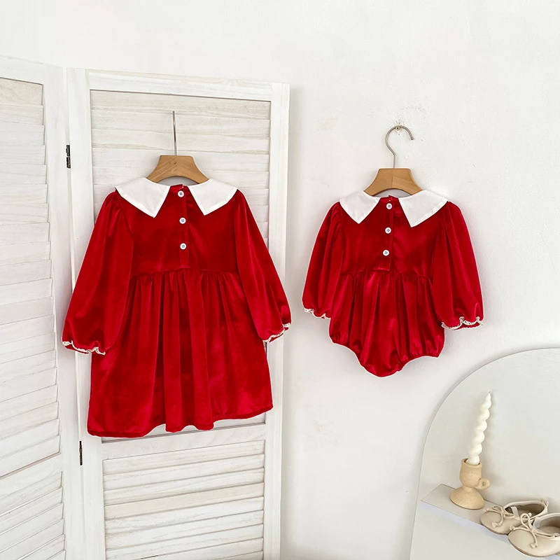 Baby Mädchen Roter Samt-Body mit Schleife Langarm Neugeborenen Party Geburtstags-Outfit Herbst Weihnachten Süßer Baby-Strampler 0-24M – Detail 16