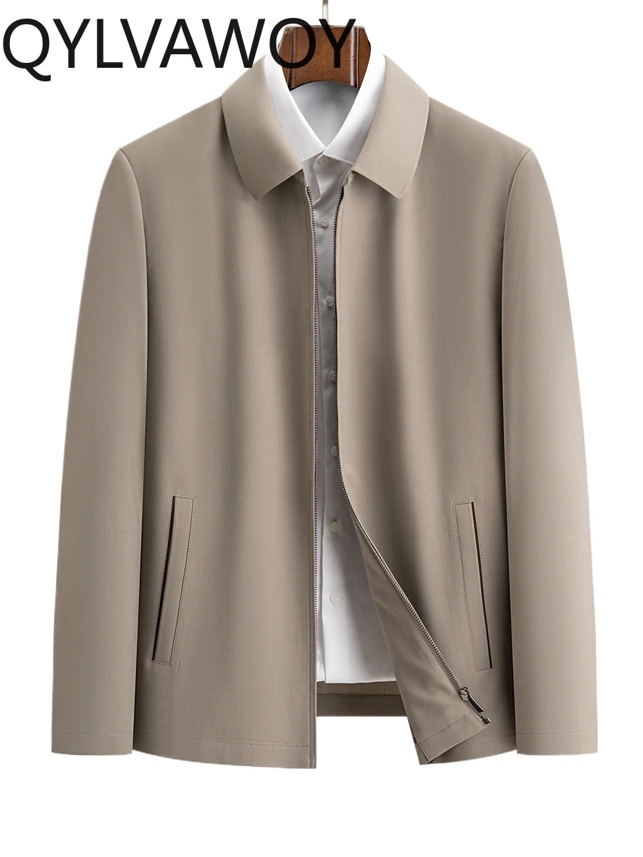 

QYLVAWOY Men's Spring Autumn New Fashion Middle-Aged Business Solid Color Lapel Fine Imitation Wool Thin Jacket Outerwear LJ2111
