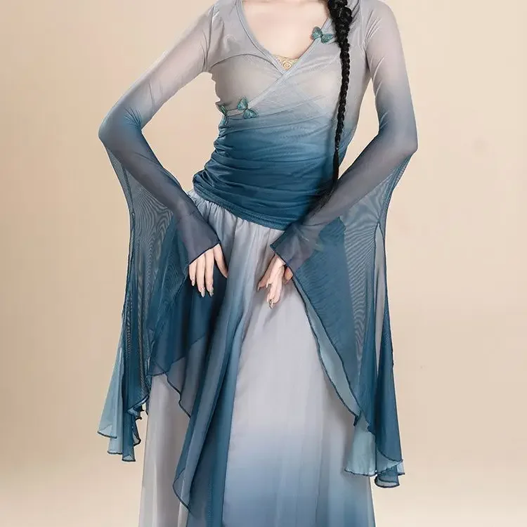 Classical Dance Costume Fairy Style Gradient Gauze Dress Women Charm Dress Set Fairy Style Training Costume Chinese Dance Wear