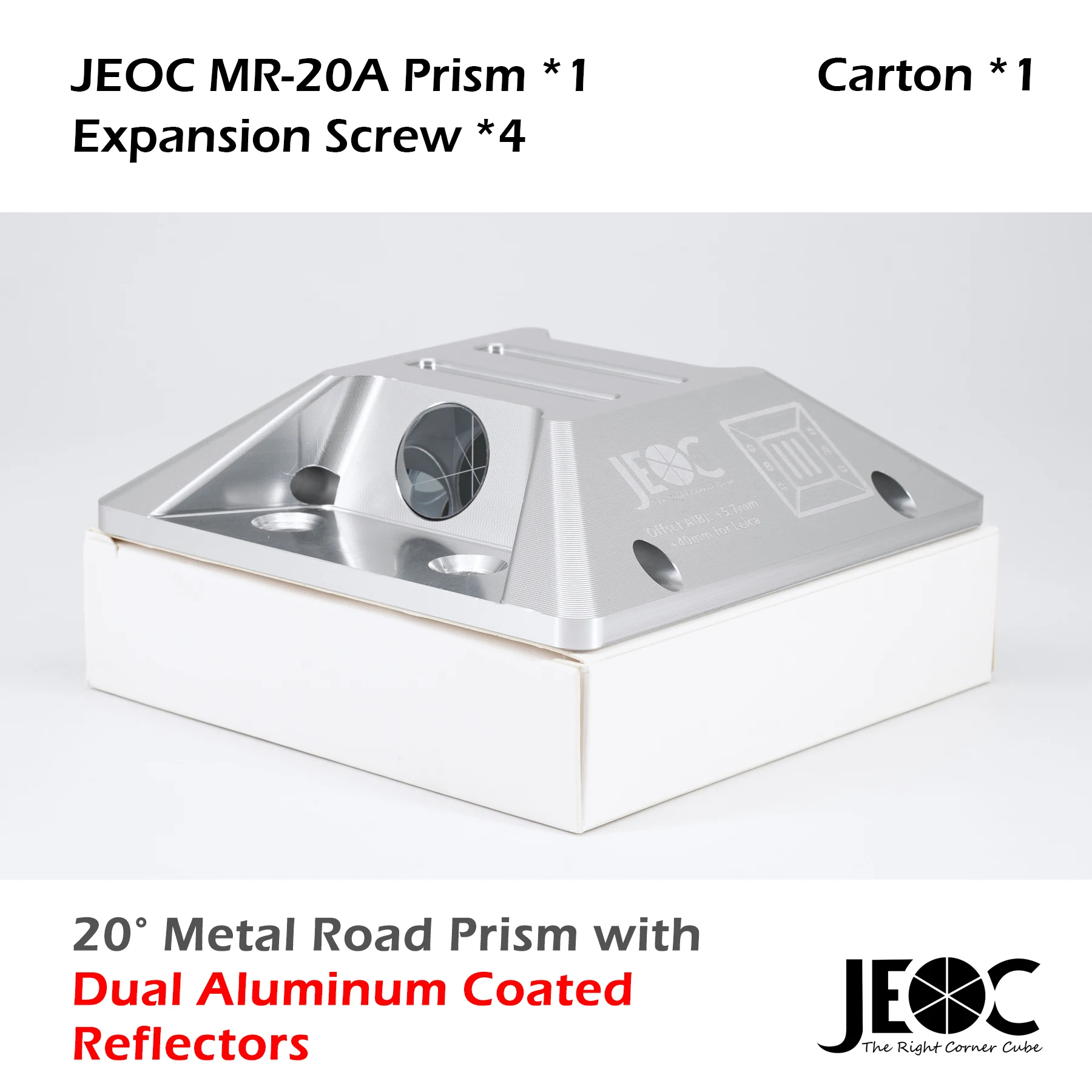 

JEOC Cat Eye Prism,20° Road Monitoring Prism Dual Aluminum Coated Reflectors with Expansion Screw or Embedded Rod Topography